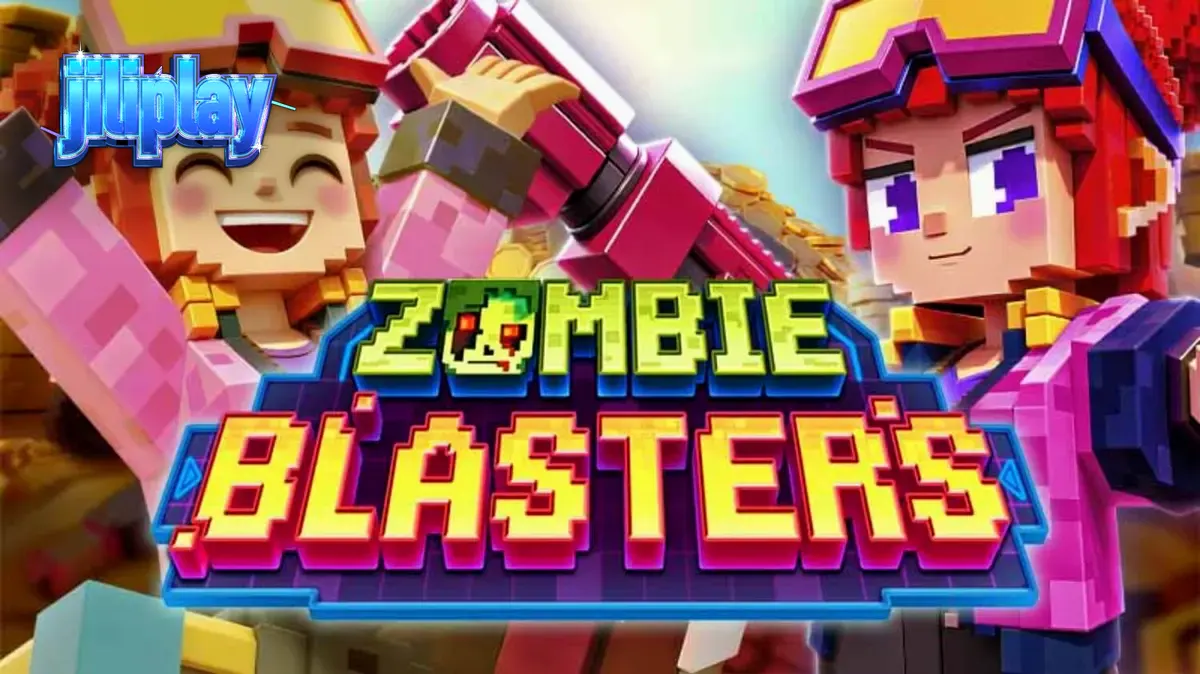 Isang screen ng Zombie Blasters slot na nagpapakita ng cascading reels at arcade style graphics.